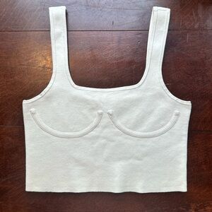 Good American Cream Ribbed Crop Top